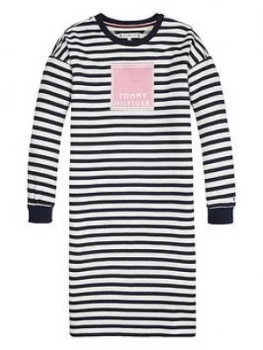 Image of Tommy Hilfiger Girls Nautical Stripe Sweat Dress - Blue