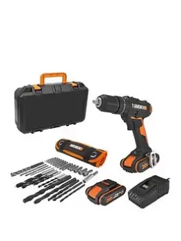 Image of Worx Wx370 20V Cordless Hammer Drill With Built-In Light And 2 Batteries