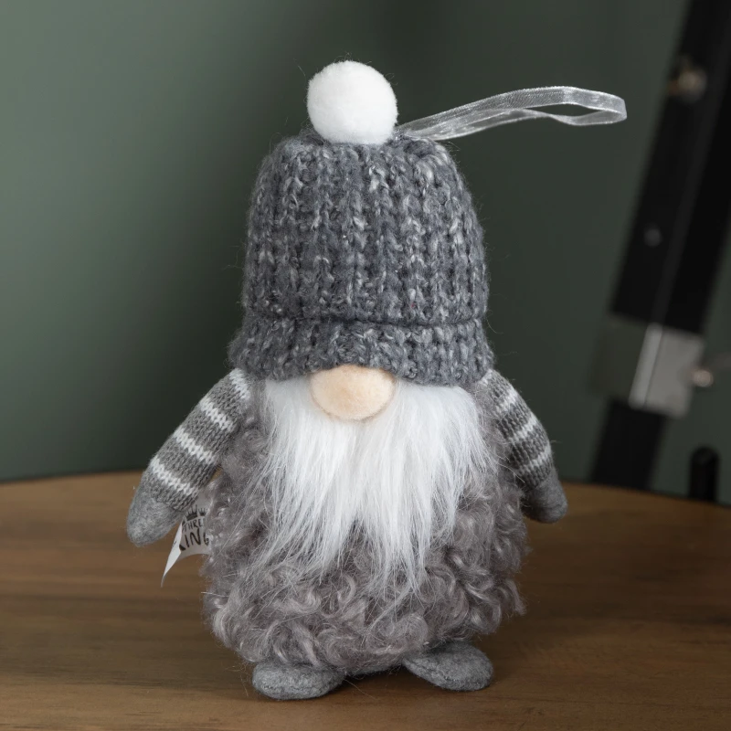 Image of 16cm Grey Gonk with Bobble Hat Hanging Christmas Pendant Decoration