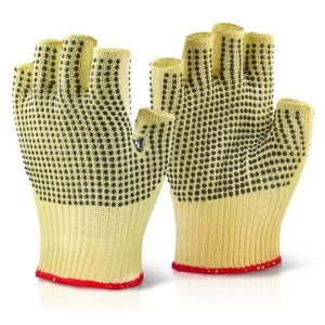 Image of Click KutStop KFLGMWD Large Size 9 Kevlar Fingerless Dotted Protective Gloves Yellow
