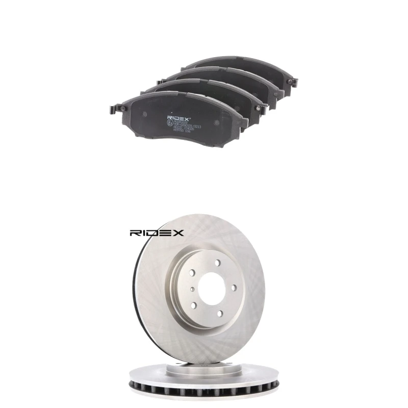 Image of RIDEX 3405B3232 Brake disc and pads set Front Axle, Brake Disc Type: internally vented, with acoustic wear warning Brake Set,disc brakes (3405)