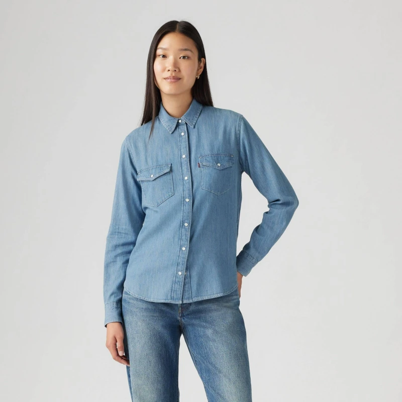 Image of Levis Womens Iconic Western Long-Sleeve Denim Shirt Play Break female 10 (S)