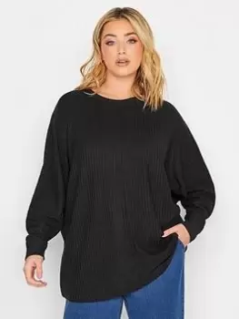 Image of Yours Soft Touch Ribbed Top - Black, Size 18, Women