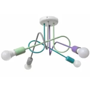 image of Helam Oxford Multi Arm Semi Flush Ceiling Light Grey, Turquoise, Minth, Violet 44cm