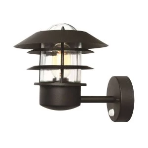 Image of 1 Light Outdoor Wall Lantern Light Black with PIR Motion Sensor IP44, E27