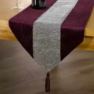 image of Panache Home Eclat Diamante Faux Velvet Table Runner, Aubergine, 13 x 90 Inch