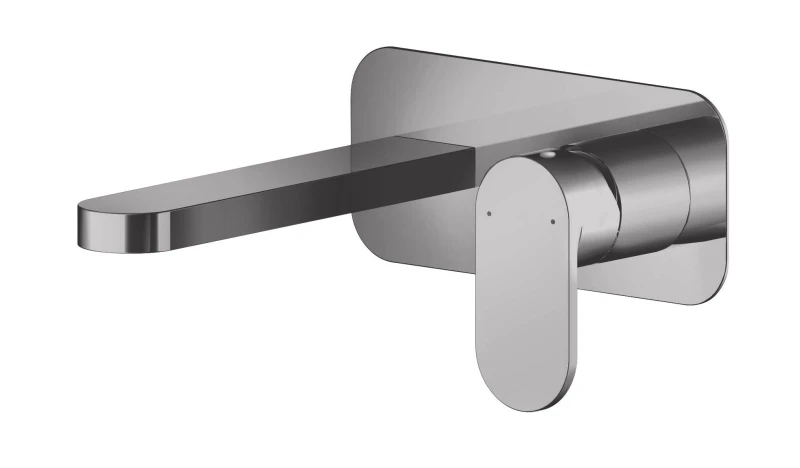 Image of Balterley Current Round Wall Mounted 2 Tap Hole Basin Mixer Tap - Brushed Pewter in Silver Silver Unisex