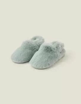 Image of Accessorize Girl's Faux Fur Slingback Slippers Green, Size: L