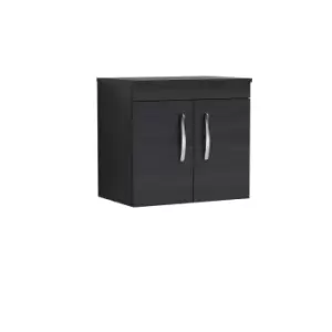 image of Nuie Athena 600 Wall Hung 2-door Vanity & Worktop - Black Woodgrain