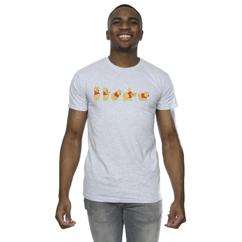 Image of Disney Men Winnie The Pooh Stretching T-Shirt in Grey Size: Small Grey S Male 5063283691384