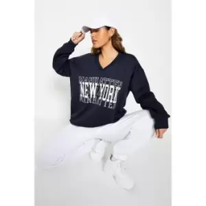 Image of I Saw It First V Neck New York Graphic Sweatshirt - Blue