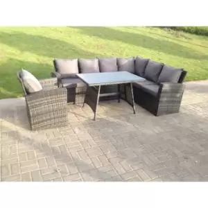 Image of Fimous 7 Seater Outdoor Dark Grey Rattan Lounge Complete Sofa Set with Dining Table and Chairs
