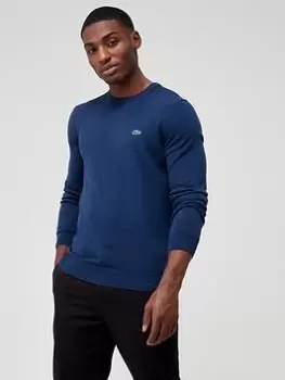 Image of Lacoste Mens Organic Cotton Crew Neck Sweater Size 10 - 5XL Blue Chine