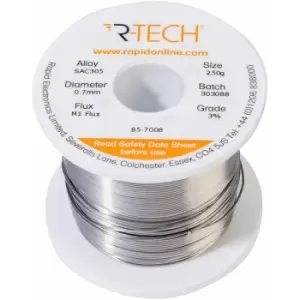 image of 857008 SAC305 Solder 3% M1 Flux 0.5-2% Halide 0.7mm 250g Reel - R-tech