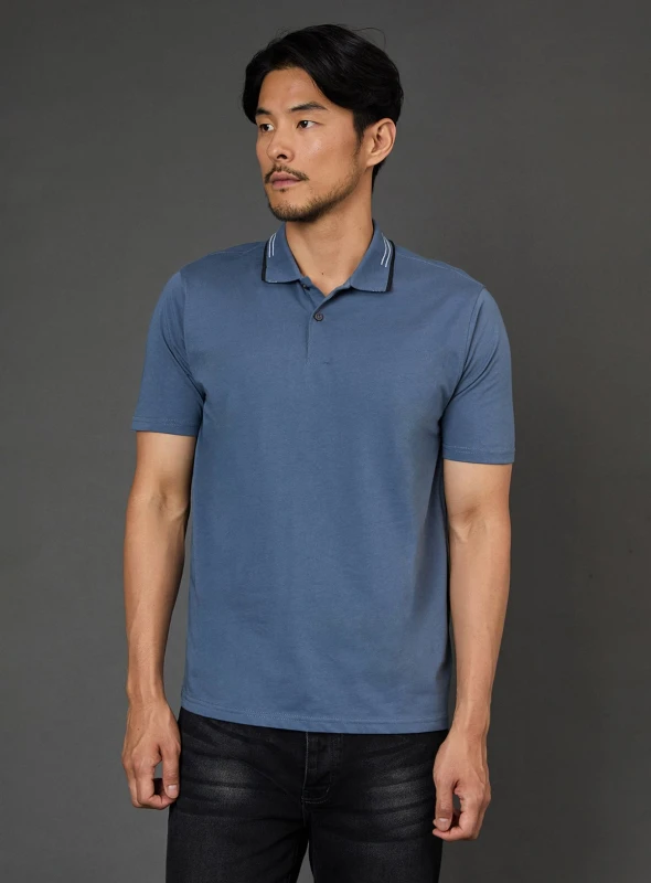 Image of Burton BURTON Airforce Blue Tipped Collar Polo Shirt S