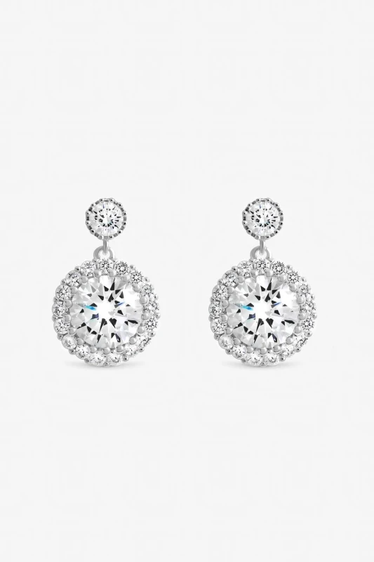 Image of Inicio Womens Sterling Silver Plated Cubic Zirconia Halo Earrings - Gift Pouch Silver Female One Size