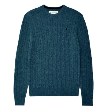 image of Jack Wills Marlow Merino Wool Cable Knitted Jumper - Teal