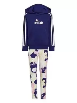 Image of adidas Originals Kids Girls Floral Hood & Legging Set, Blue Floral, Size 3-4 Years, Women