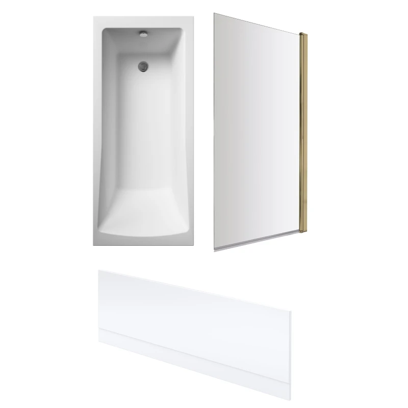 Image of Balterley Square Bath, Square Brushed Brass Screen and Front Panel-1700x700mm Bronze