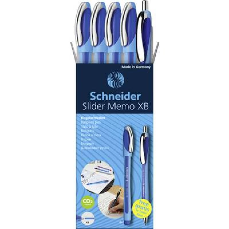 Image of Schneider Schreibgeraete Schneider Schreibgeraete Etui 4x Kugelschreiber Memo + 1x Rave blau 150275 Ballpoint pen N/A 150275