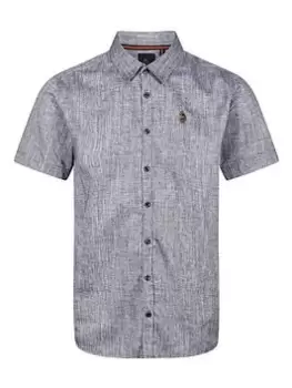Image of Luke 1977 Yoko Short Sleeve Linen Shirt - Dark Navy, Size XL, Men