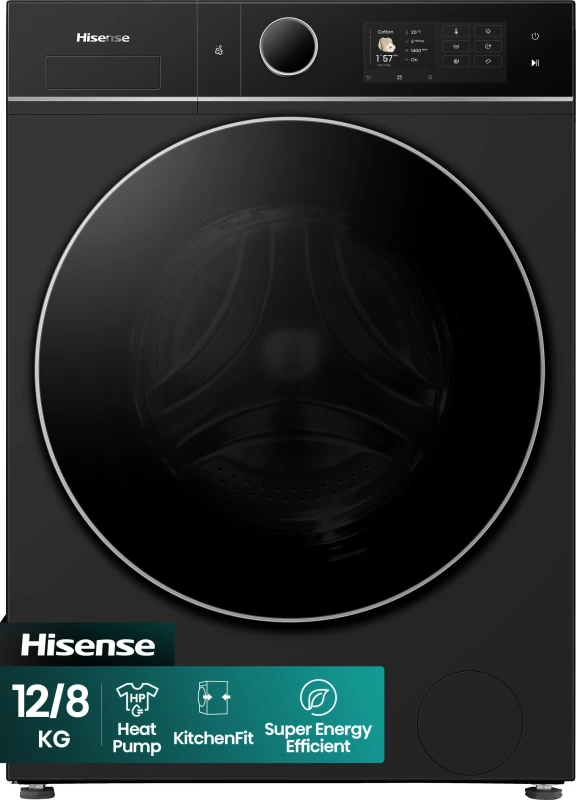 Image of Hisense KitchenFit 5i Series WD5I1245BBRH WiFi Connected 12Kg / 8KG Heat Pump Washer Dryer with 1400 rpm - Black - A Rated [Wash&Dry], A Rated [Wash O