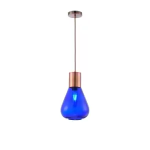 Image of Corinth Narrow Ceiling Pendant, E27, Antique Copper, Blue Ink Glass