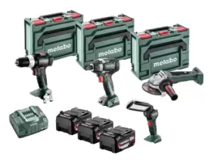 image of Metabo UK685200004 3x5.2Ah 18V Cordless Grinder Drill Kit 4pc