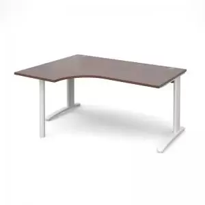 image of TR10 left hand ergonomic desk 1600mm - white frame and walnut top