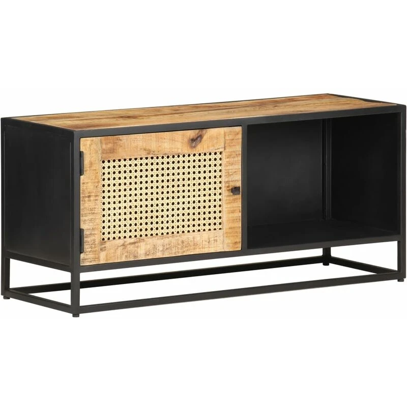 Image of VIDAXL TV Cabinet 90x30x40cm Rough Mango Wood and Natural Cane Vidaxl 8720286142394