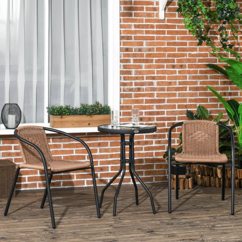 Image of OUTSUNNY 3 Pieces Garden Furniture Set with 2 Stackable Chairs, Brown Brown Unisex