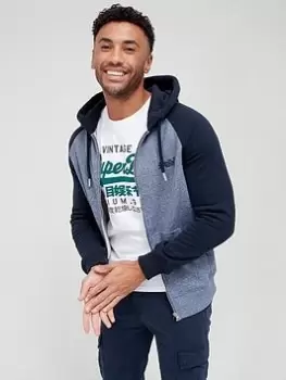 Image of Superdry Vintage Logo Embroidered Baseball Zip Hoodie, Blue/Navy Size M Men
