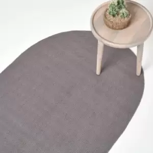 Image of Grey Handmade Woven Braided Oval Rug, 90 x 150cm - Grey - Homescapes