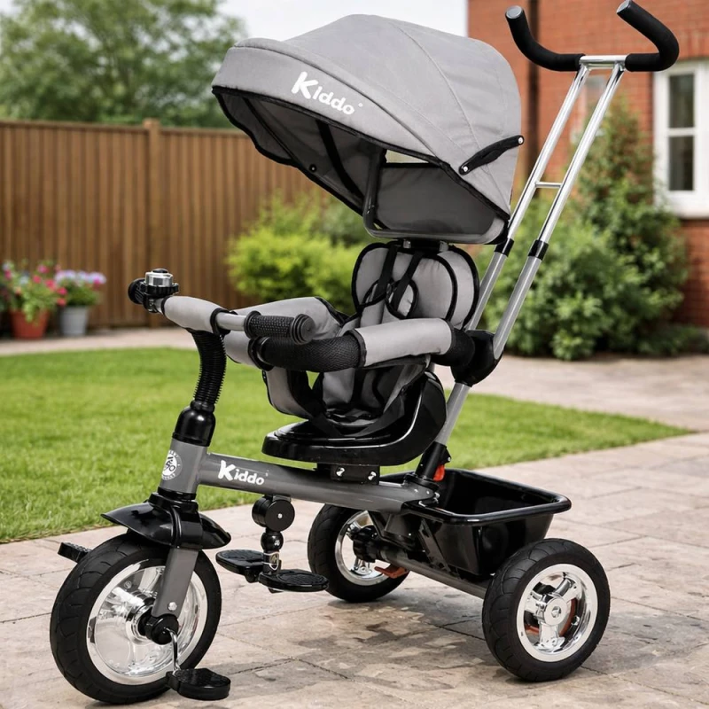 Image of Kiddo Smart 4-in-1 Convertible Trike with Storage & Canopy in Grey Size: 1 Pack Grey Unisex 1 Pack