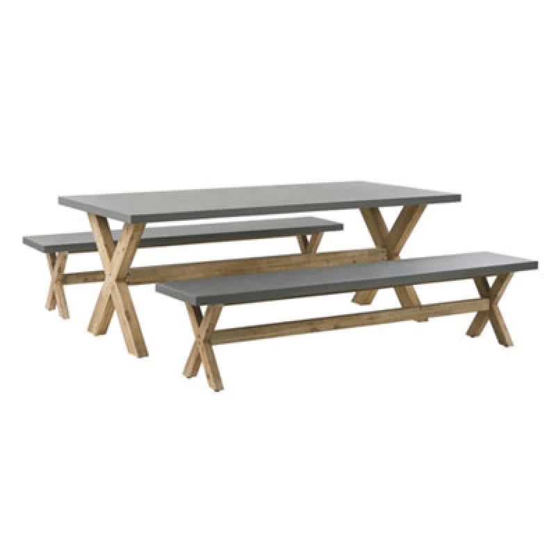 Image of Beliani Garden Dining Set With Benches 6 Seater Olbia Concrete Grey