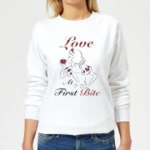 Image of Disney Princess Snow White Love At First Bite Womens Sweatshirt - White