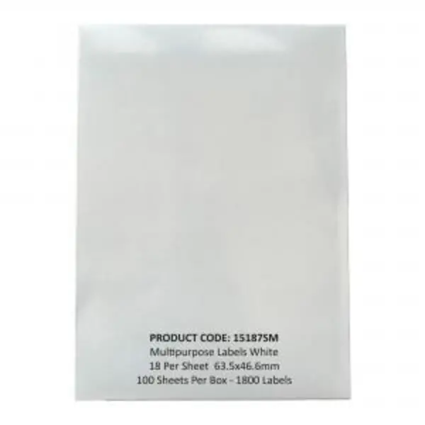 Image of ValueX Multipurpose Label 63.5x46.6mm 18 Per A4 Sheet White 1800 EXR15187SM