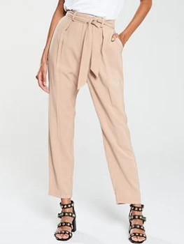 image of Oasis Tie Waist Peg Trouser - Neutral Size 12, Women