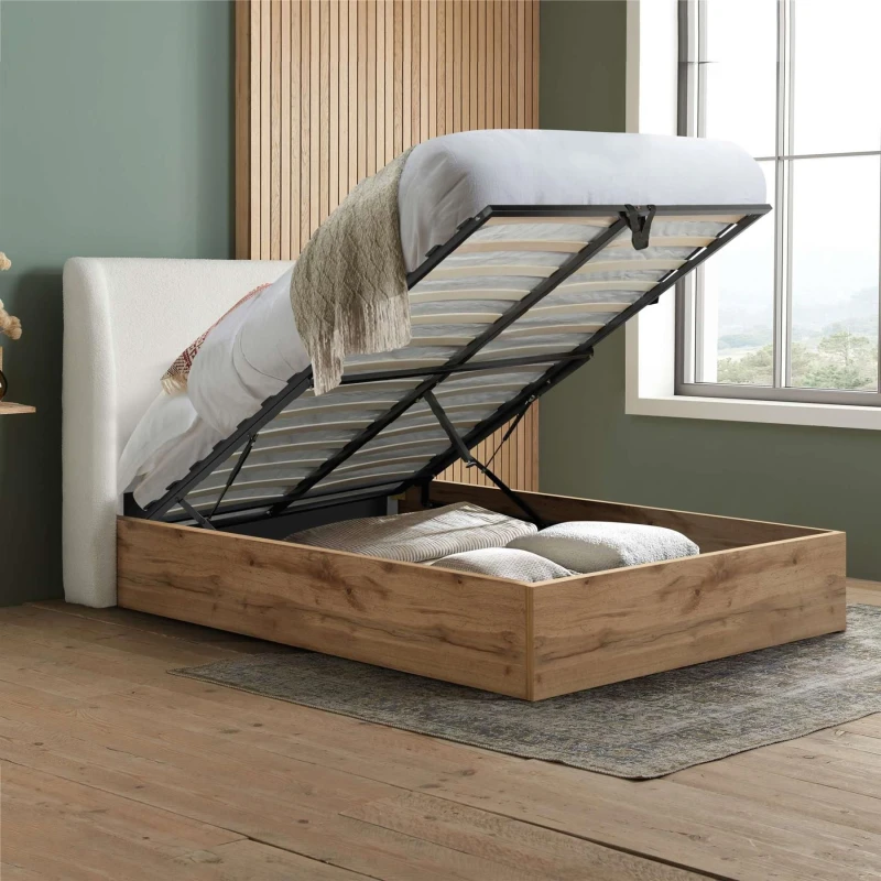 Image of Birlea Halfden 4ft6 Double White Fabric Ottoman Bed Frame