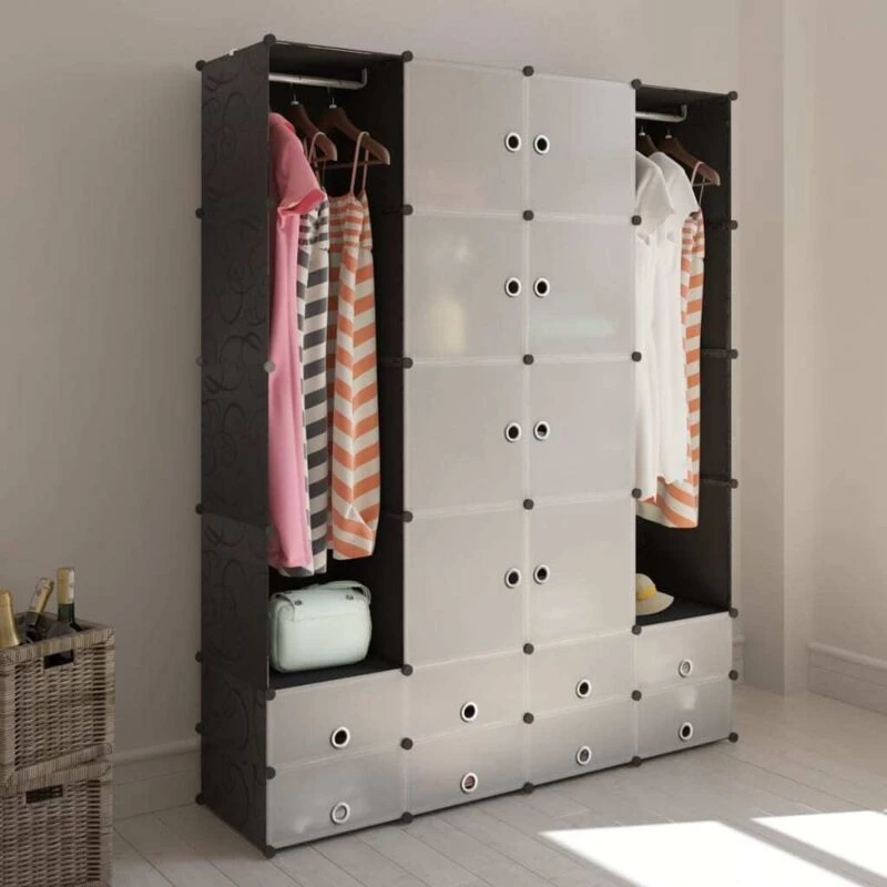 Image of vidaXL Modular Cabinet 18 Compartments Black and White 37x146x180.5cm Storage