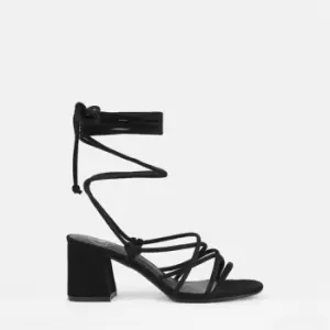 image of Missguided Faux Suede Lace Up Block Heel Sandals - Black