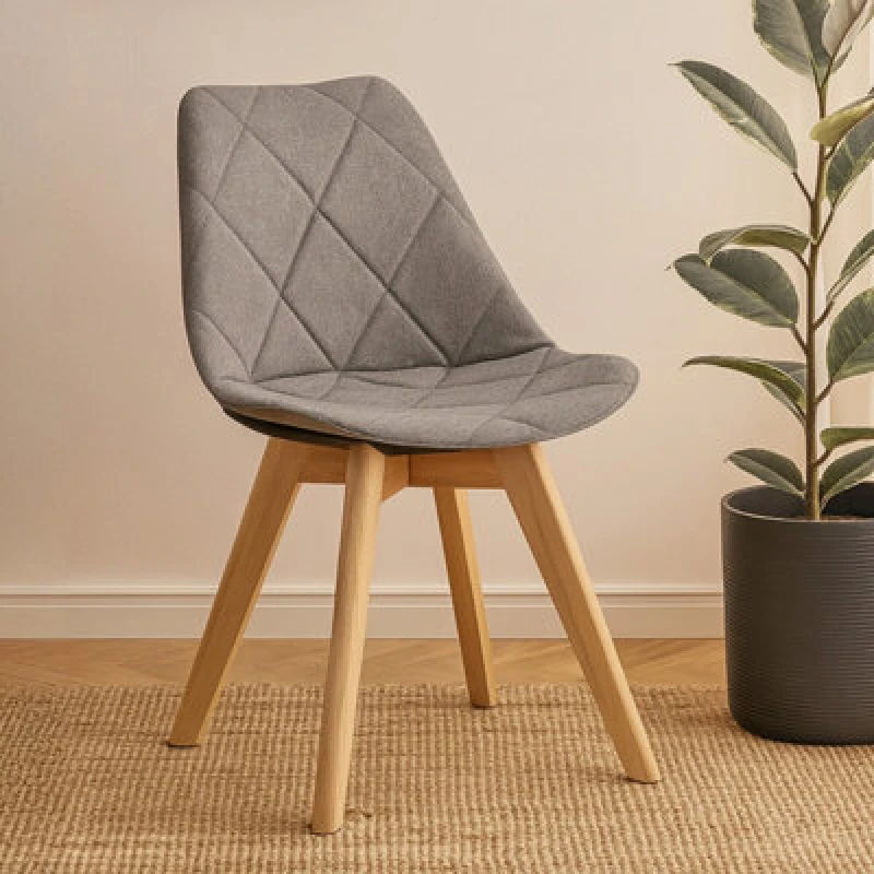 Image of Premier Housewares Grey Diamond Pattern Dining Chair, Easy Cleaning Small Chair for Living Room, Space-Saving Accent Chair Grey