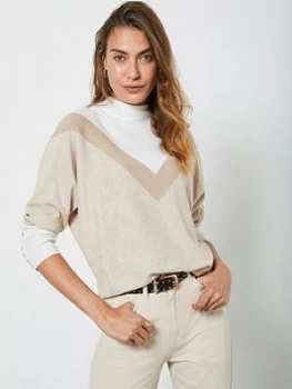 Image of Mint Velvet Blocked Chevron Jumper - Neutral