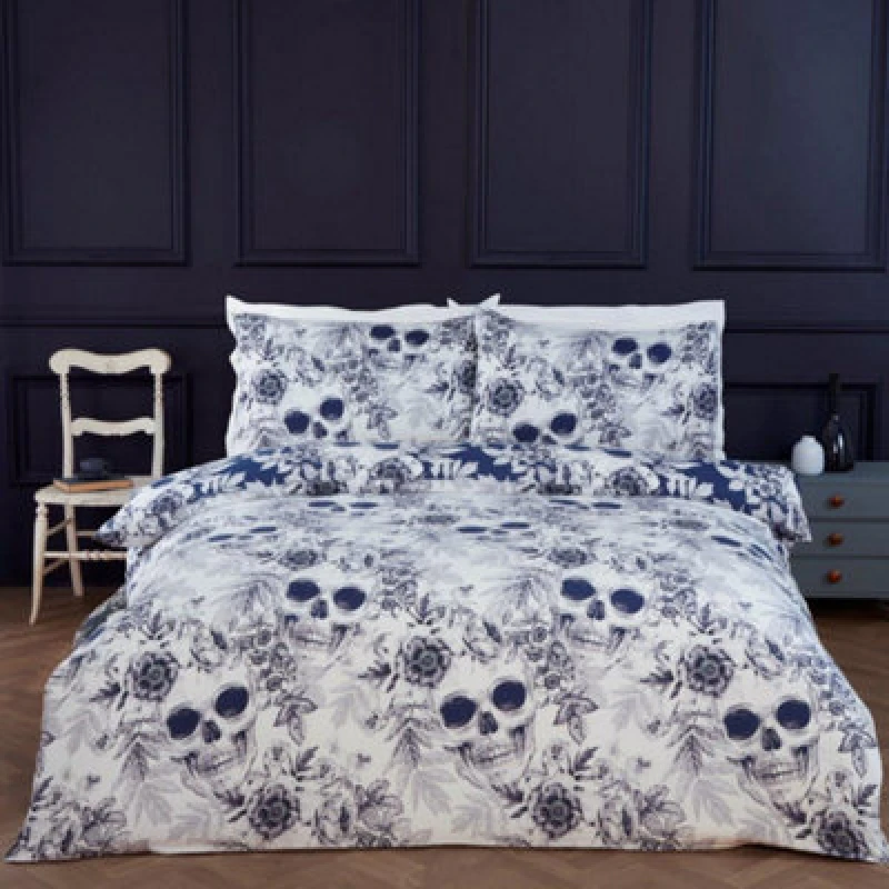 Image of Rapport Home Gothic Skulls White Duvet Cover Set Single Bedding Set