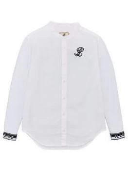Image of Illusive London Boys Grandad Collar Long Sleeve Shirt - White