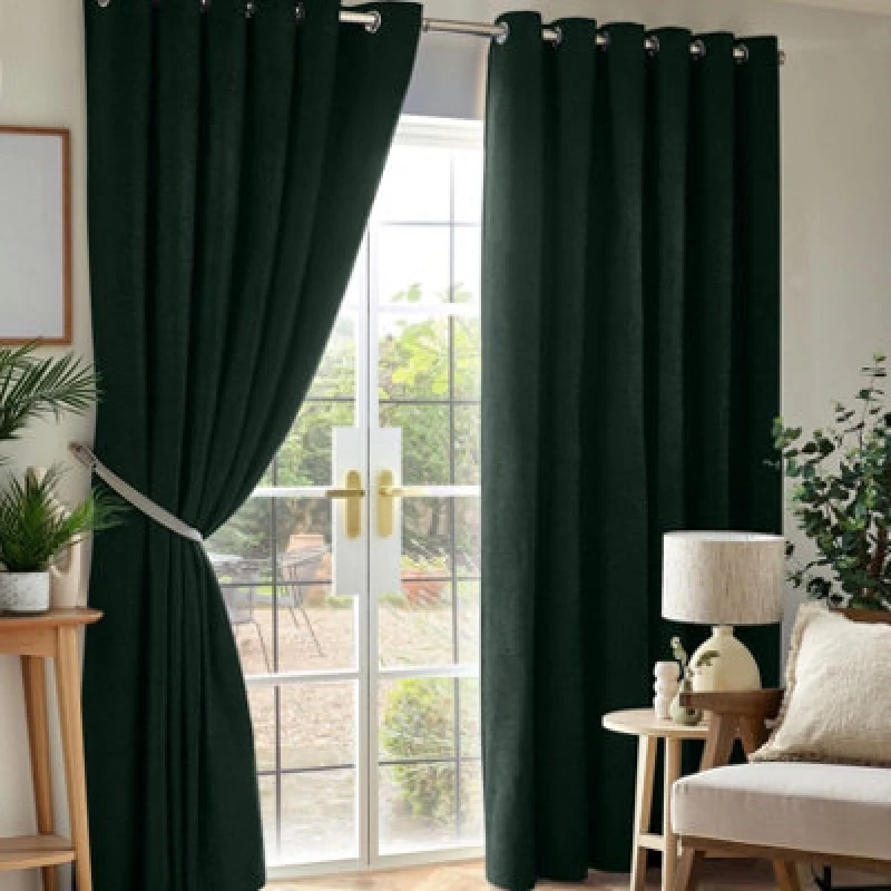 Image of Luxury Living Chenille Blackout Ring Top Eyelet Curtains 117Cm X 137Cm Green