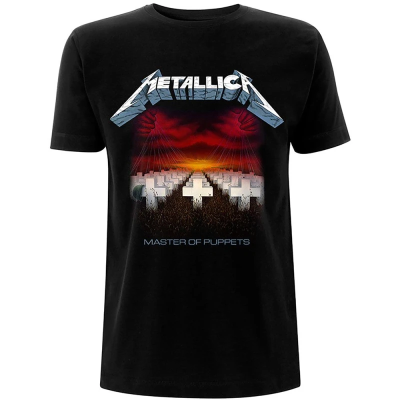 Image of Metallica Mens Master Of Puppets Tracks Back Print T-Shirt in Black Size: Medium Black Male M
