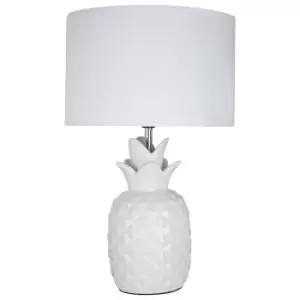 image of Premier Housewares Pineapple Lamp in White Ceramic with White Fabric Shade