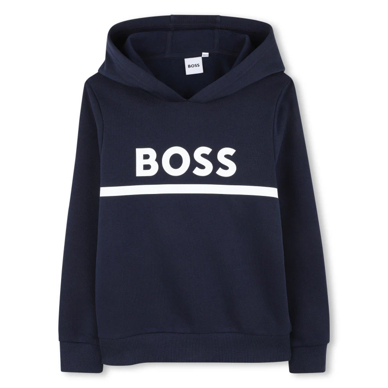 Image of Boss Kids Pull Over Hoodie Navy male 10Y