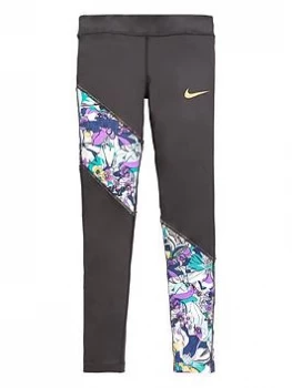 image of Nike Girls The One Tights - Black, Size L=12-13 Years, Women